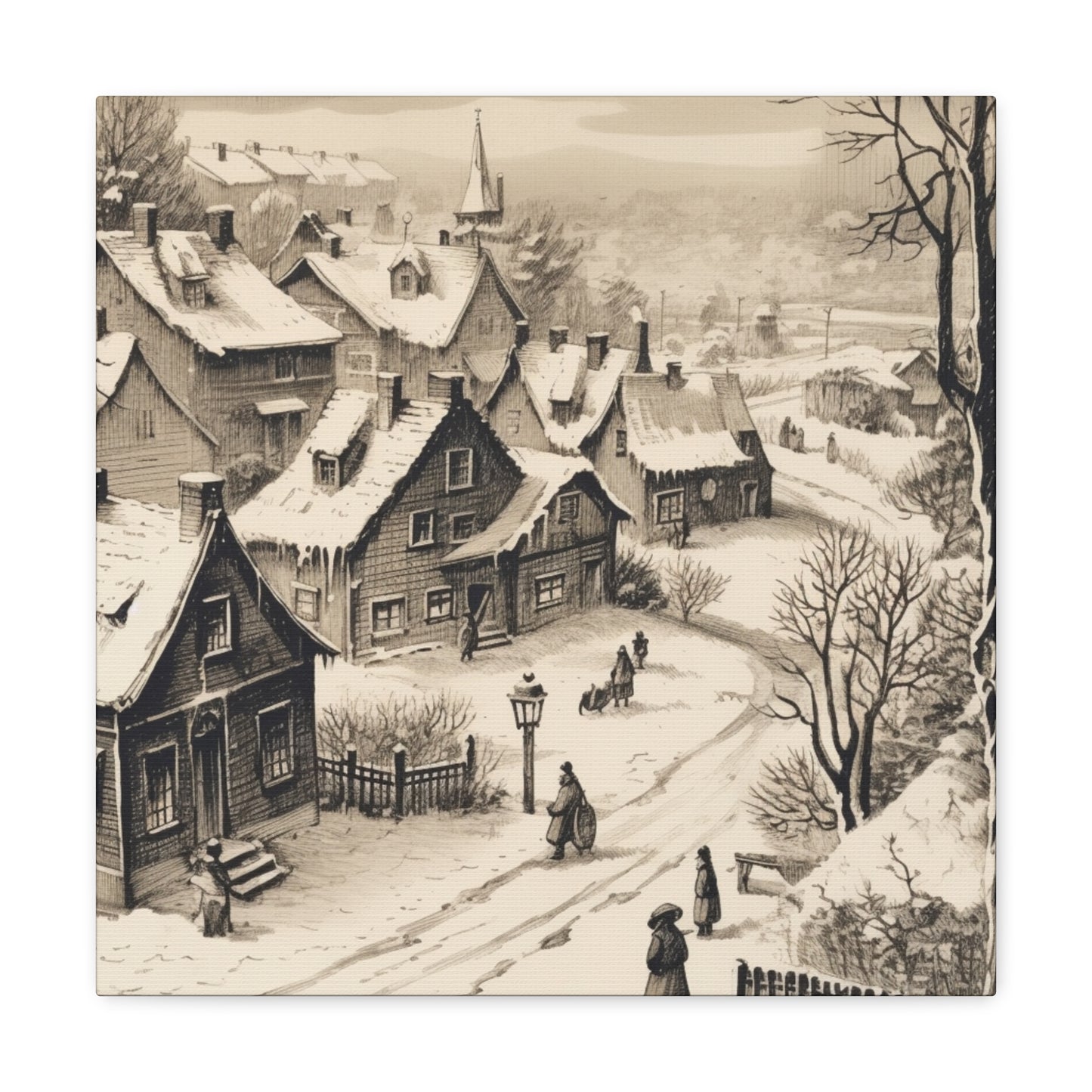 Timeless winter village wall art for indoor decoration