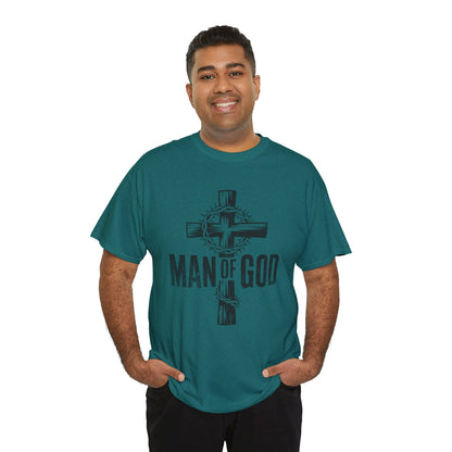 Christian men's shirt with bold cross graphic and faith message
