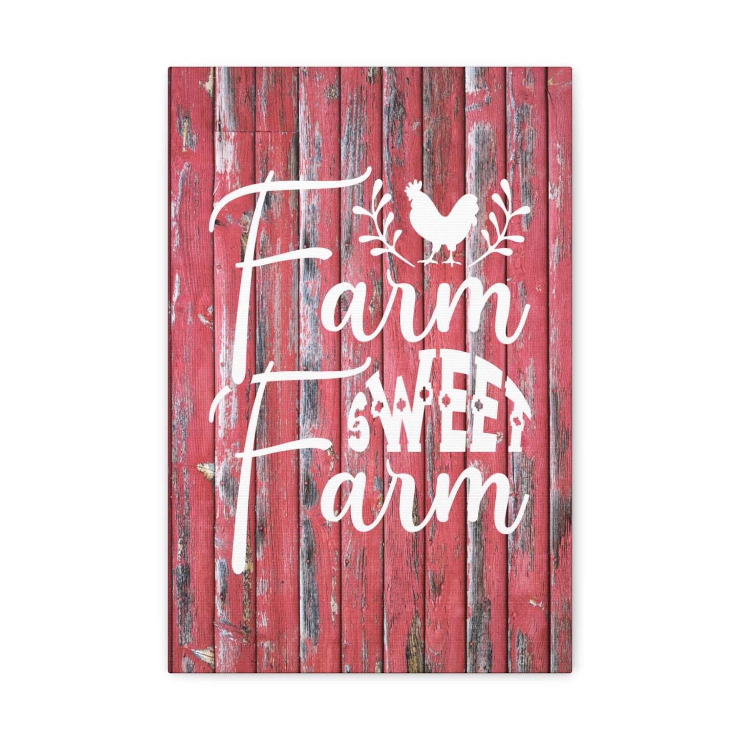 Red wood-look canvas wall art for farmhouse decor
