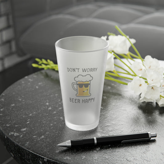 "Don't Worry, Beer Happy" Frosted Pint Glass - Weave Got Gifts - Unique Gifts You Won’t Find Anywhere Else!