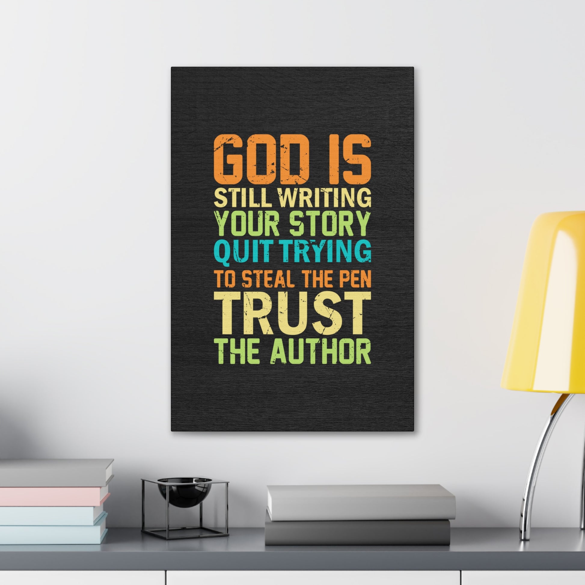 God is still writing your story wall art for church
