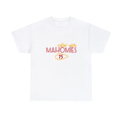No side seam, heavy cotton "Rollin With Mahomies" T-shirt for ultimate comfort.