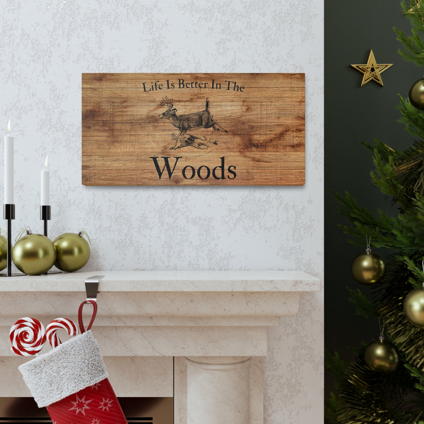 Rustic wood-look Life Is Better in the Woods wall art

