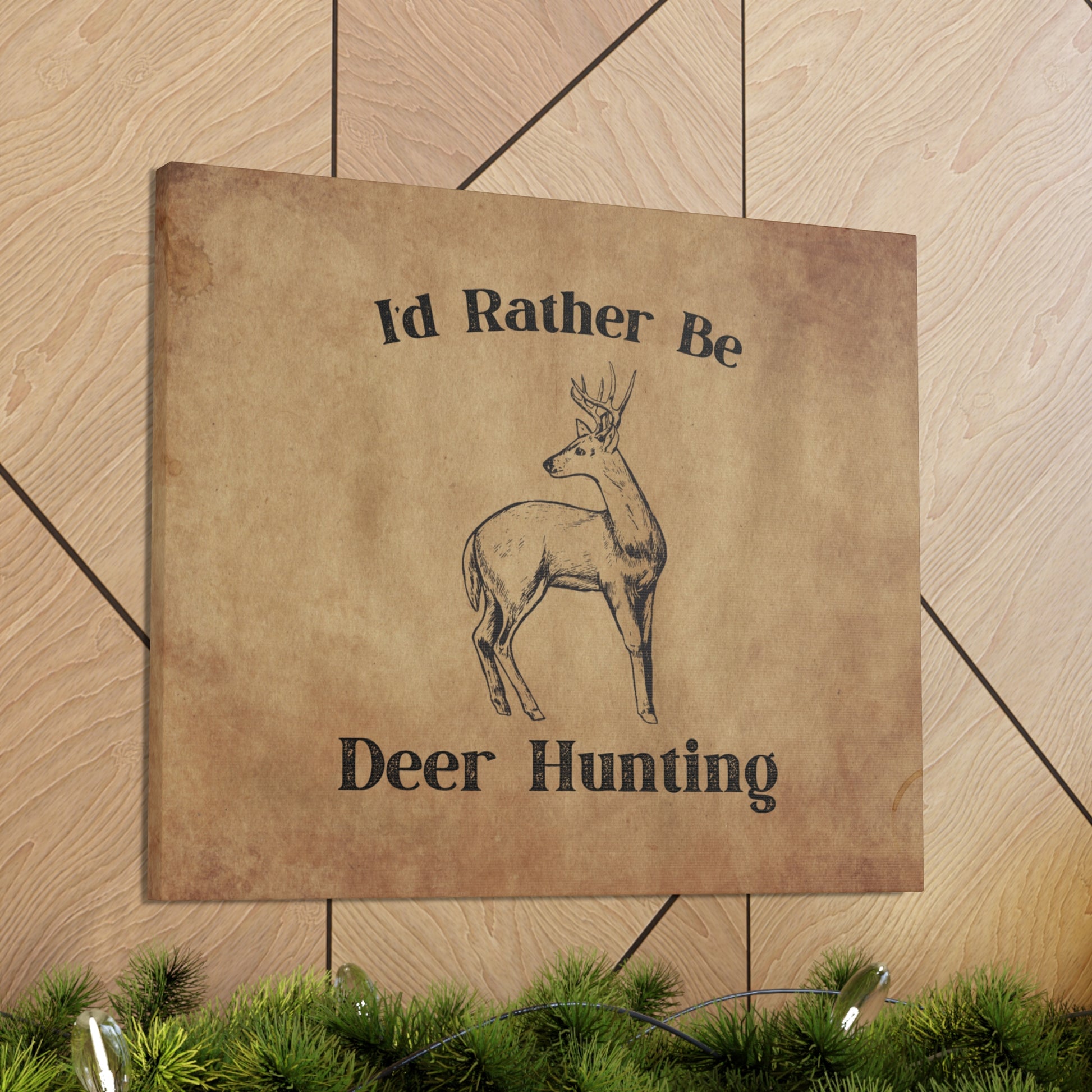 Hunting lodge decor featuring a deer with antlers
