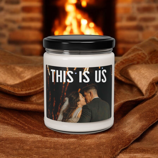 Personalized candle with custom photo and text
