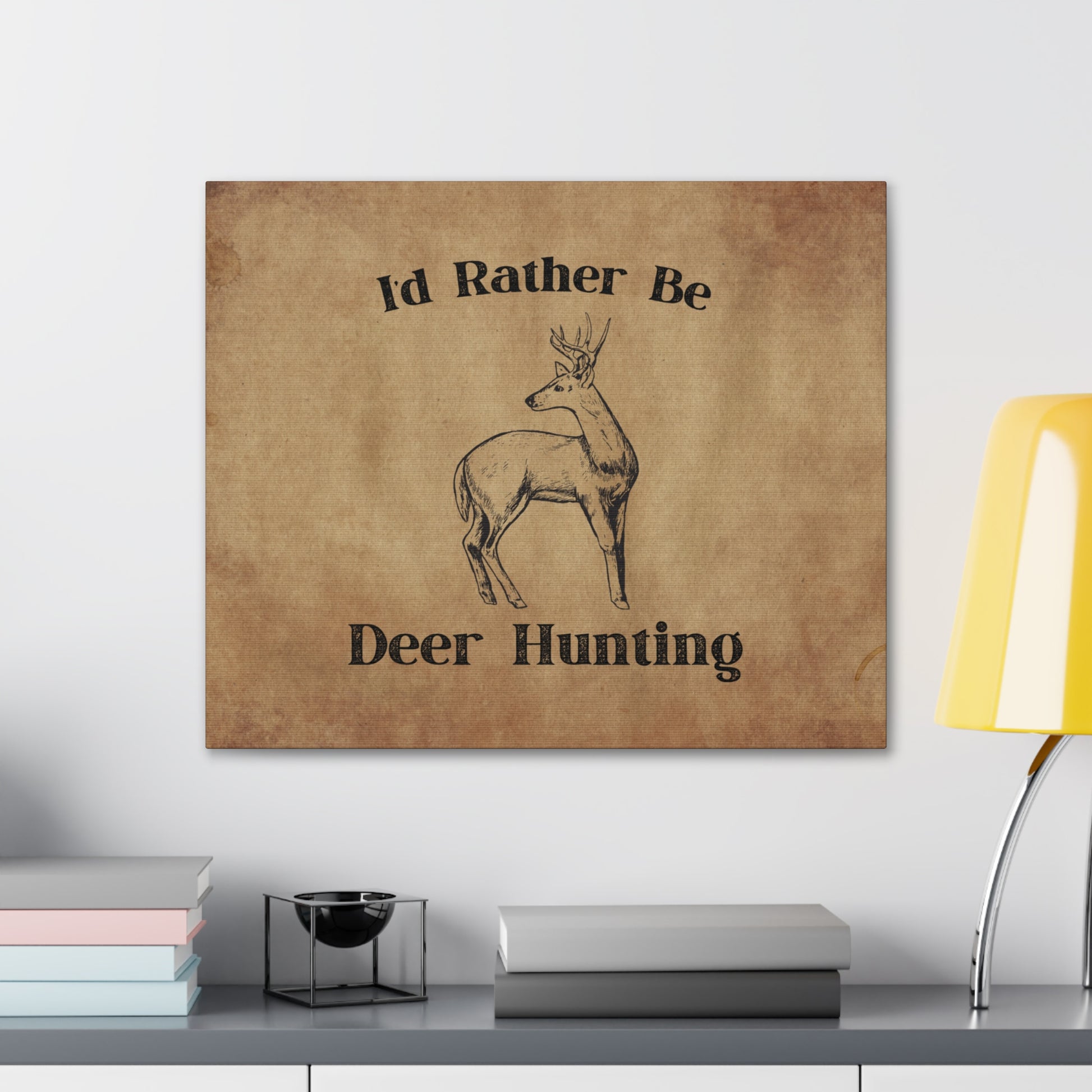 Outdoor-themed wall art featuring buck and antlers

