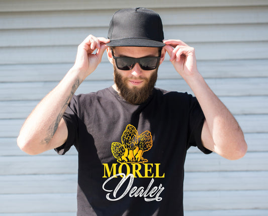 "Morel Dealer" mushroom enthusiast t-shirt