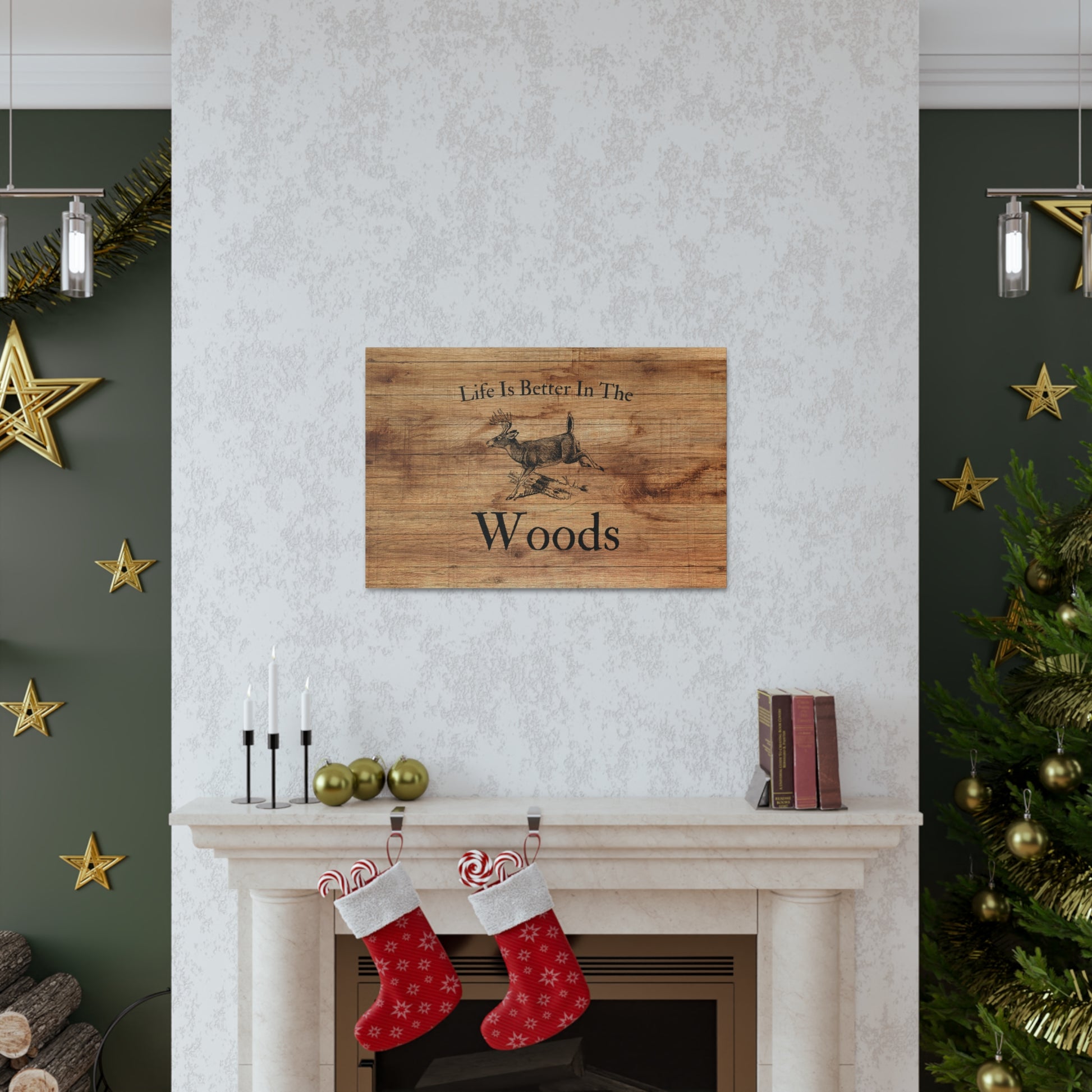 Rustic wood-look deer wall art for cabins and man caves
