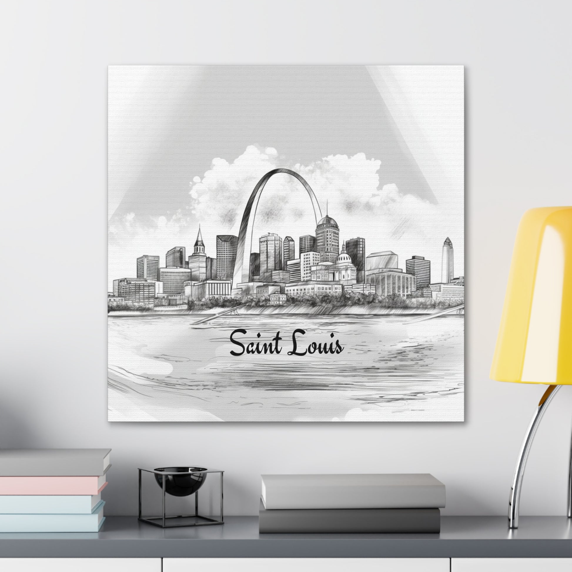 Square city skyline canvas of Saint Louis in black and white