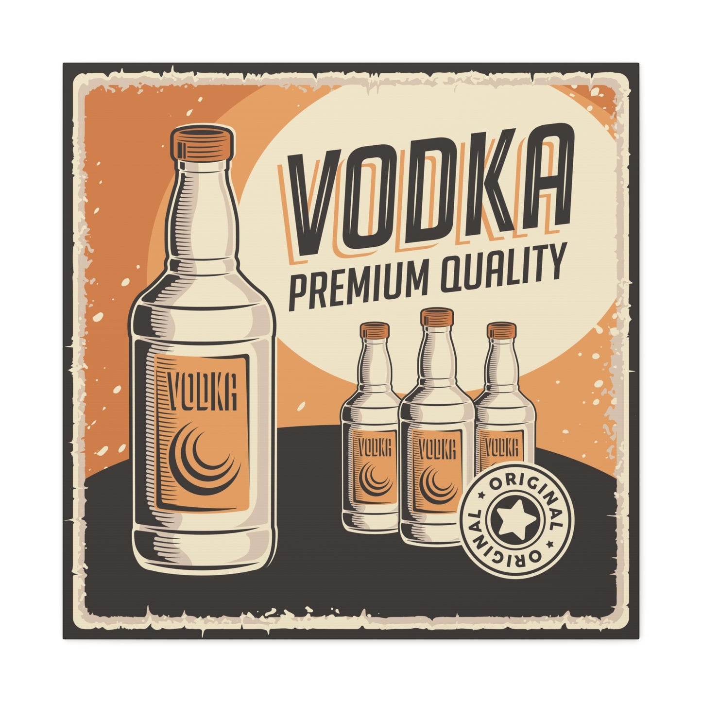 Premium vodka wall art with vintage bottles
