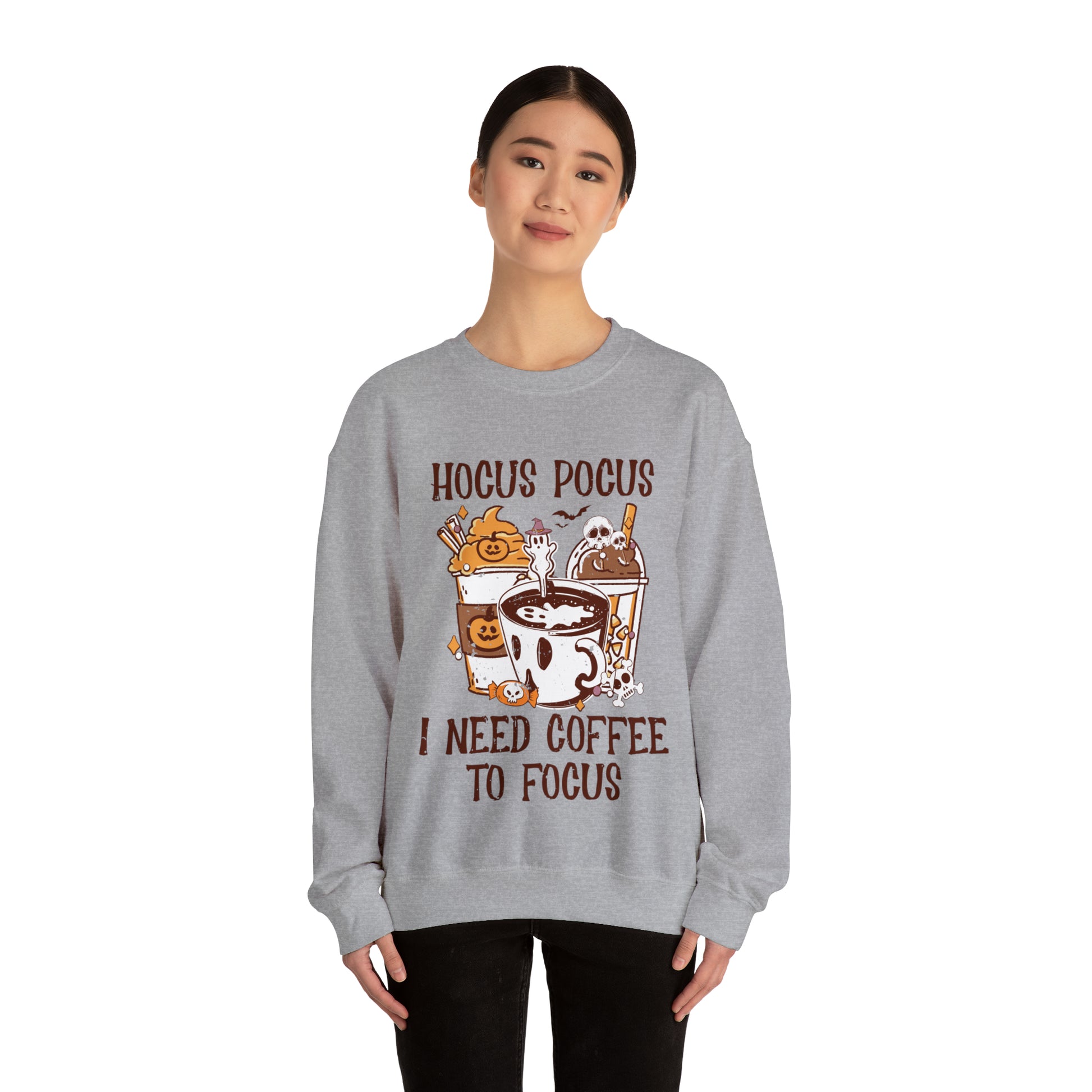 Loose fit sweatshirt with funny coffee and Hocus Pocus design
