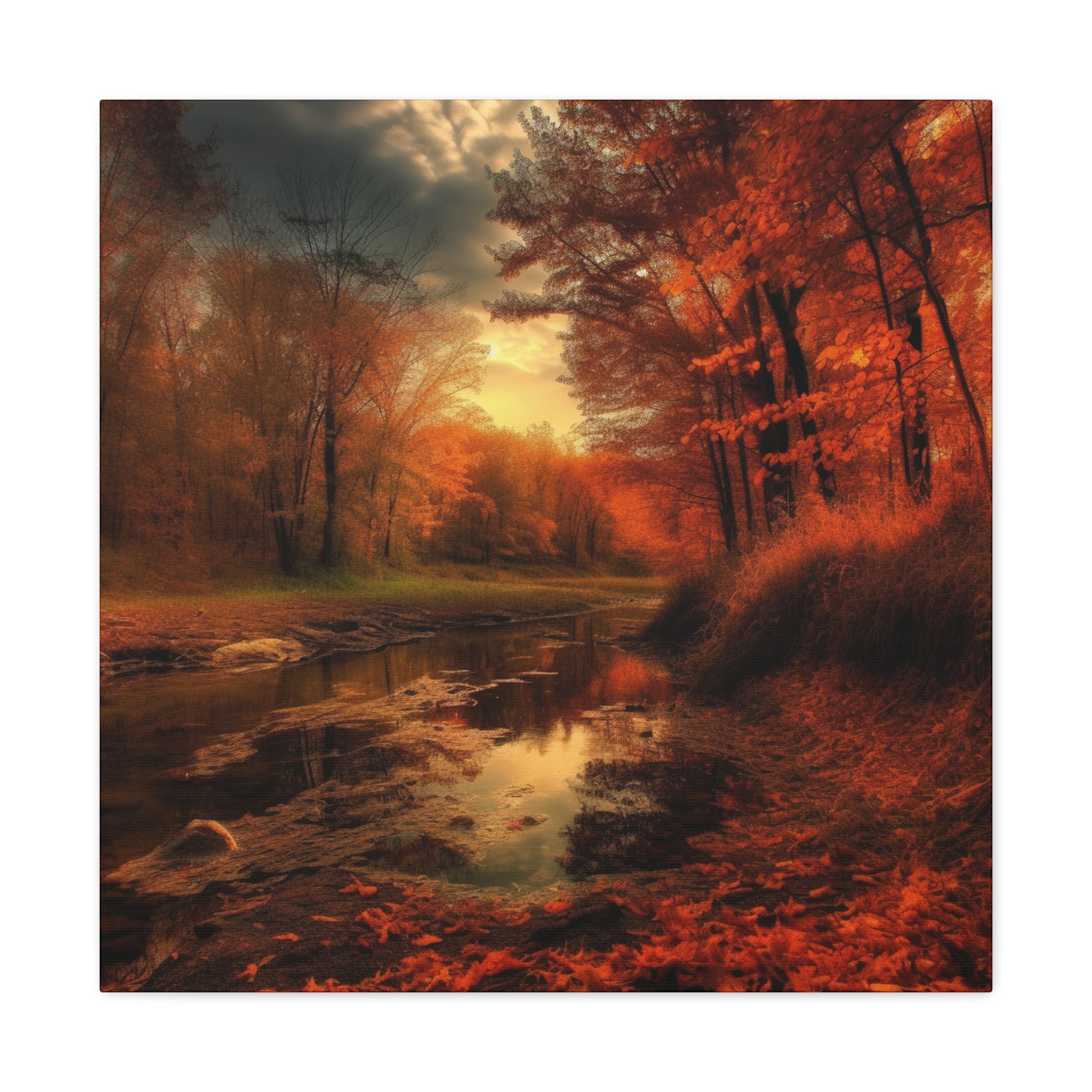 Nature wall art with creek and fall leaves
