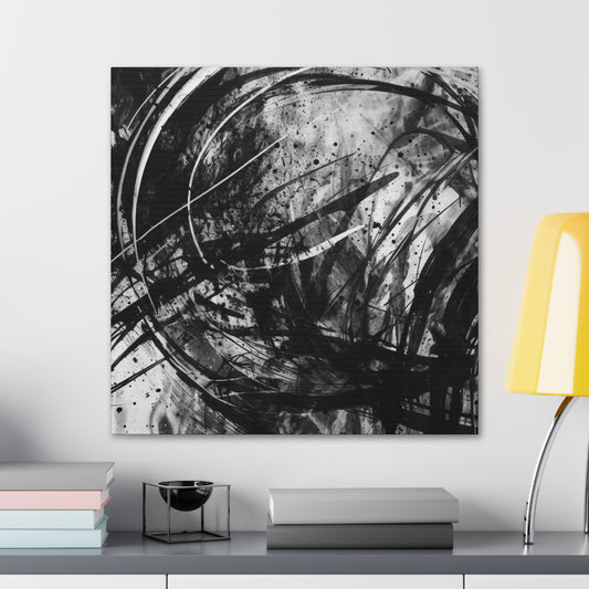White abstract wall art with black and white swirls
