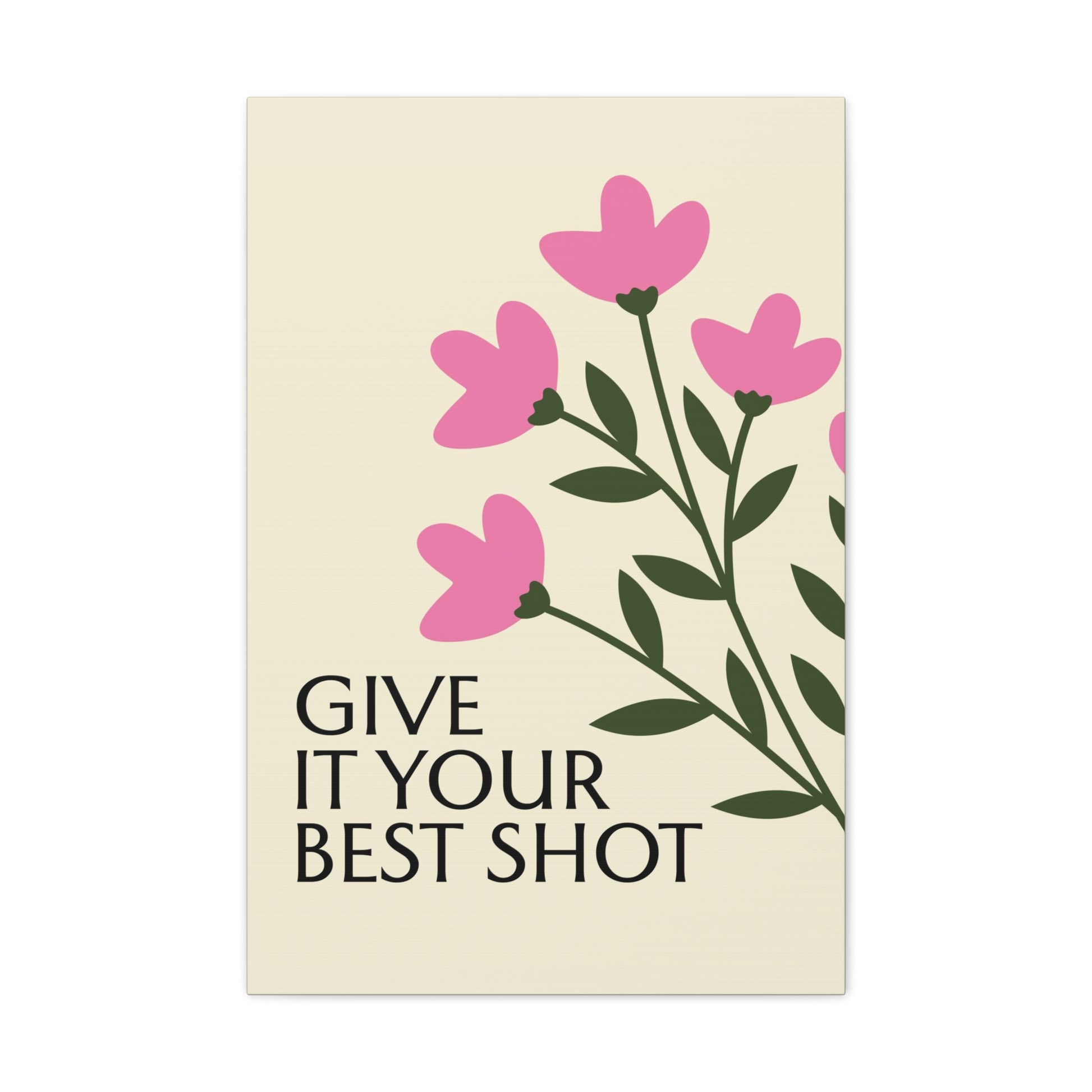 Motivational canvas print with flowers for home or office decor
