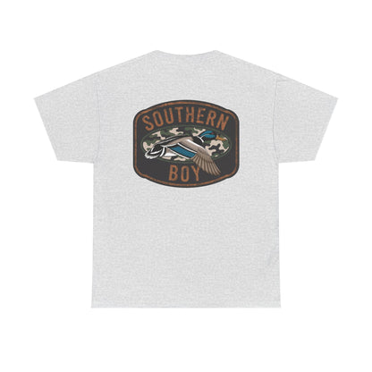 White t-shirt with 'Southern Boy' graphic on a white background