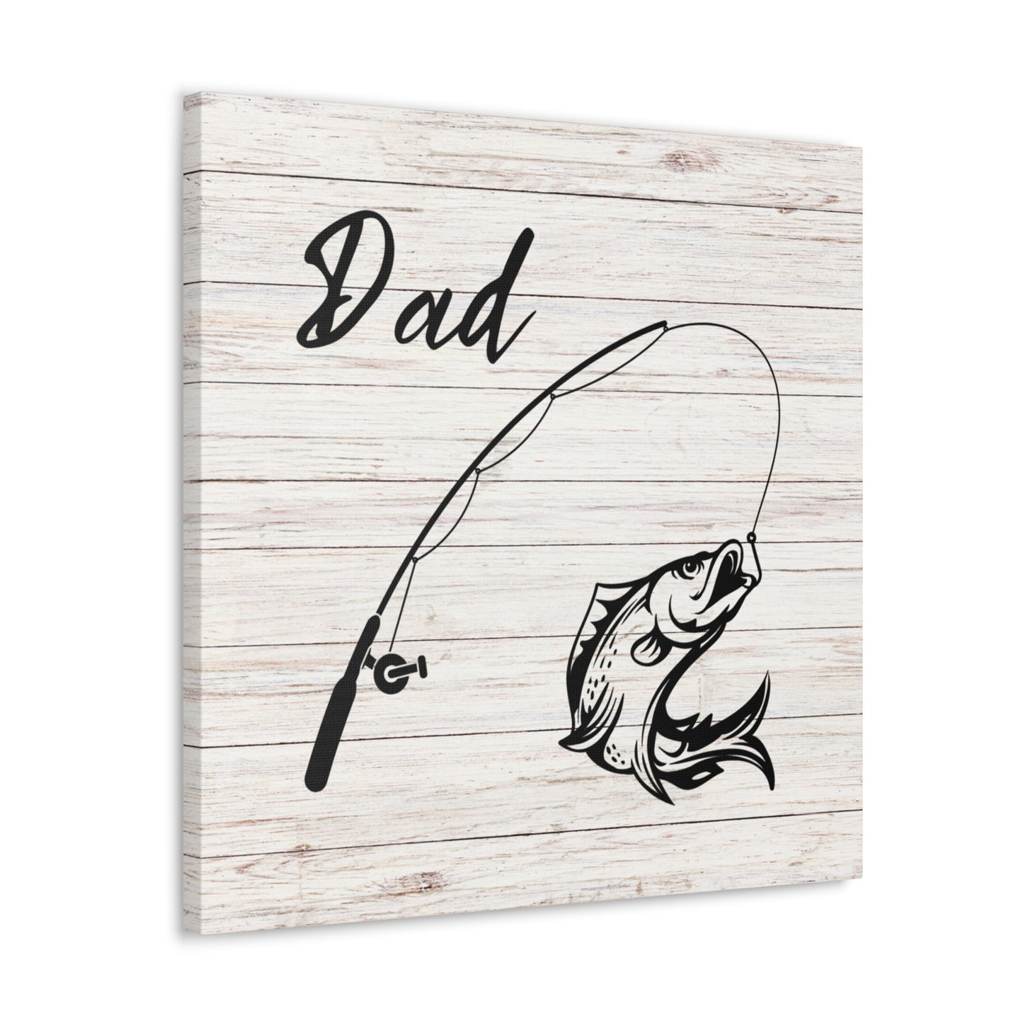 Fishing gift wall art for dad with fishing rod and reel illustration
