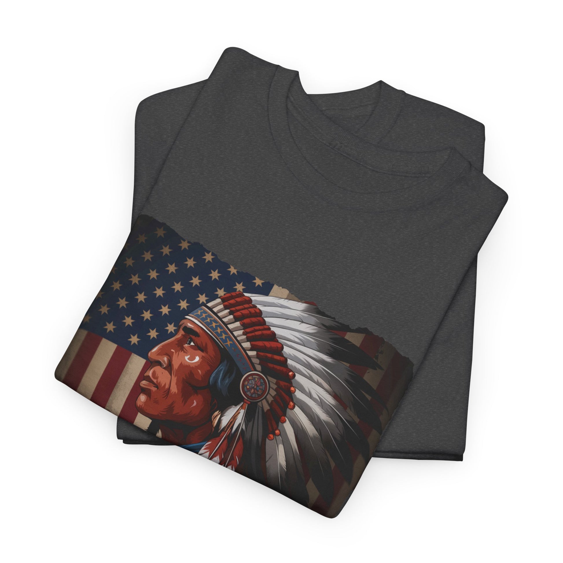 Bold Native American Indian t-shirt with warrior profile design

