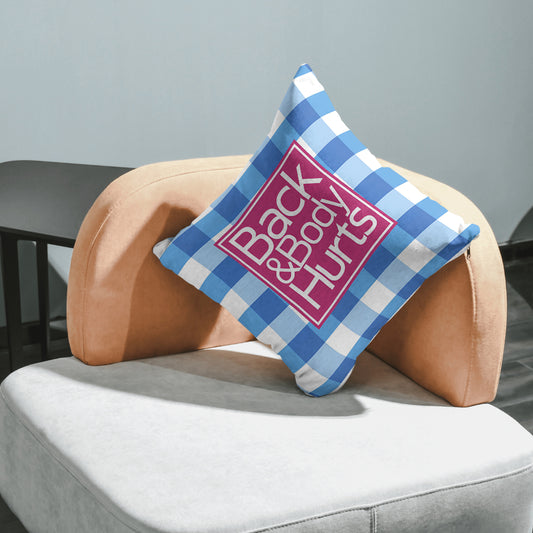 Back and Body Hurts throw pillow with humorous retirement text.
