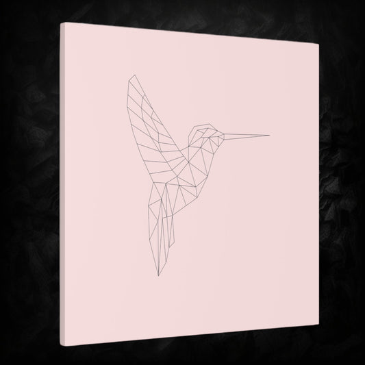 Hummingbird canvas with minimalist line art on pink background
