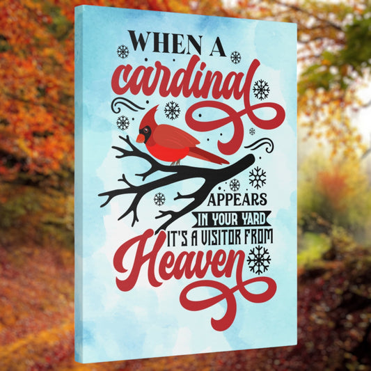 Cardinal Bird Art – Memorial Canvas Print with Visitor From Heaven Quote