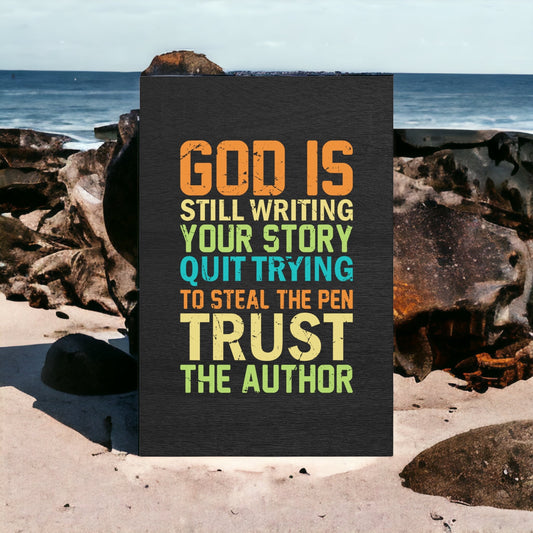 Faith wall art with quote "God is still writing your story"
