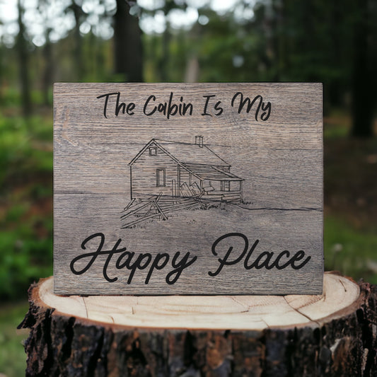 "The Cabin Is My Happy Place" Wall Art - Weave Got Gifts - Unique Gifts You Won’t Find Anywhere Else!