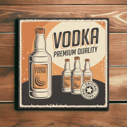 Vintage vodka wall art with premium quality label
