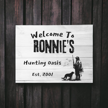 Custom "Welcome To My Hunting Oasis" Wall Sign - Weave Got Gifts - Unique Gifts You Won’t Find Anywhere Else!