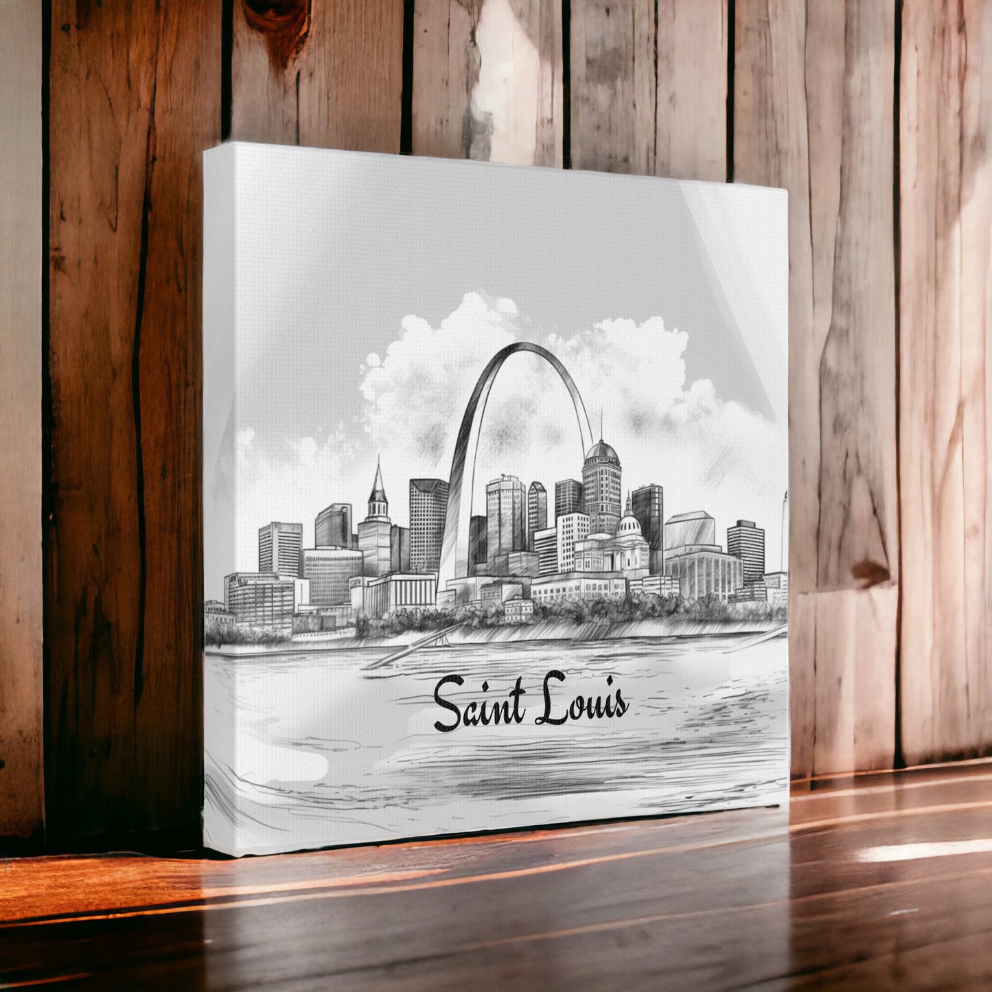 Hand-drawn Saint Louis skyline canvas art