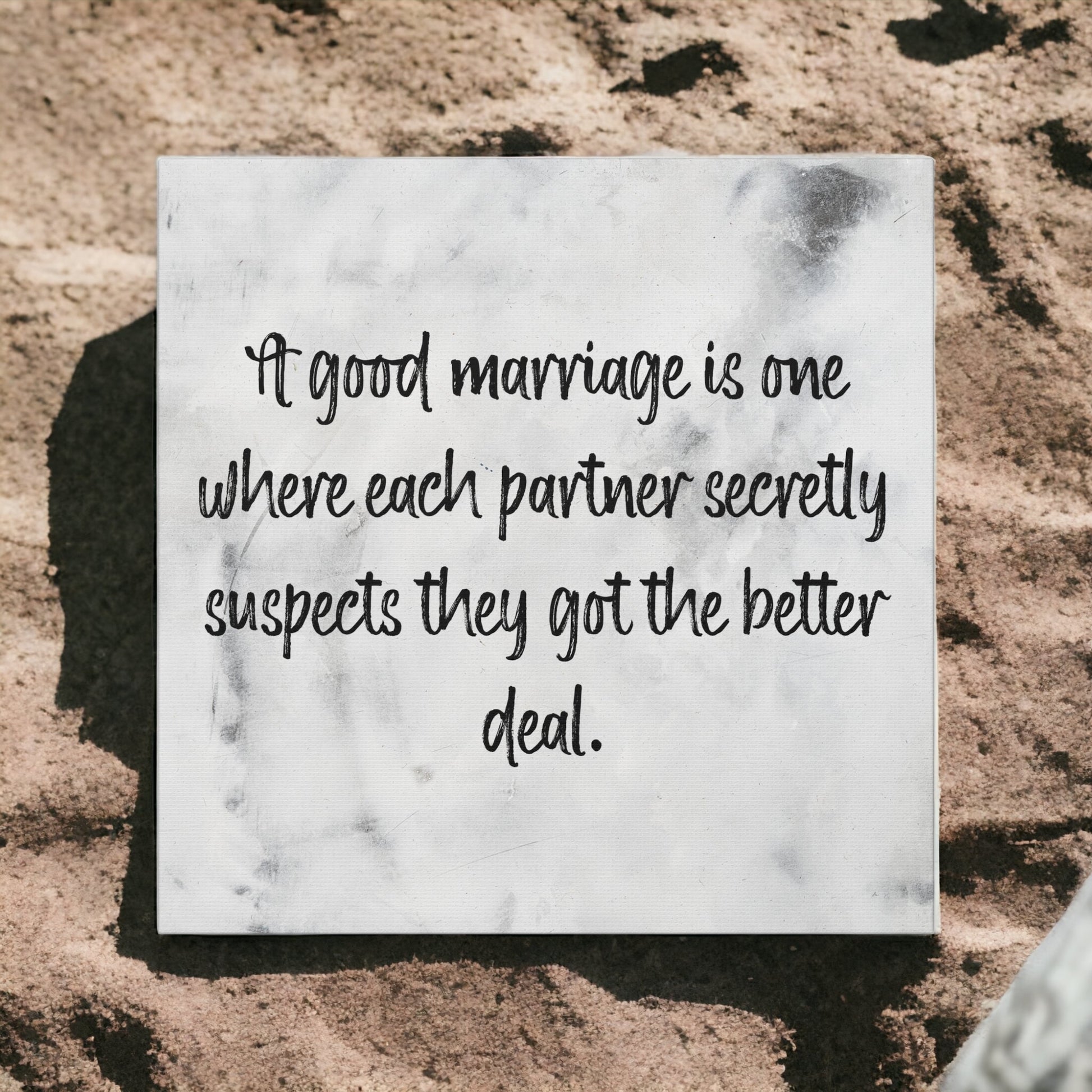 Humorous marriage quote canvas wall art for couples.