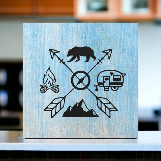 camping wall art compass rustic canvas