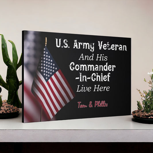 US Army veteran canvas with personalized name customization
