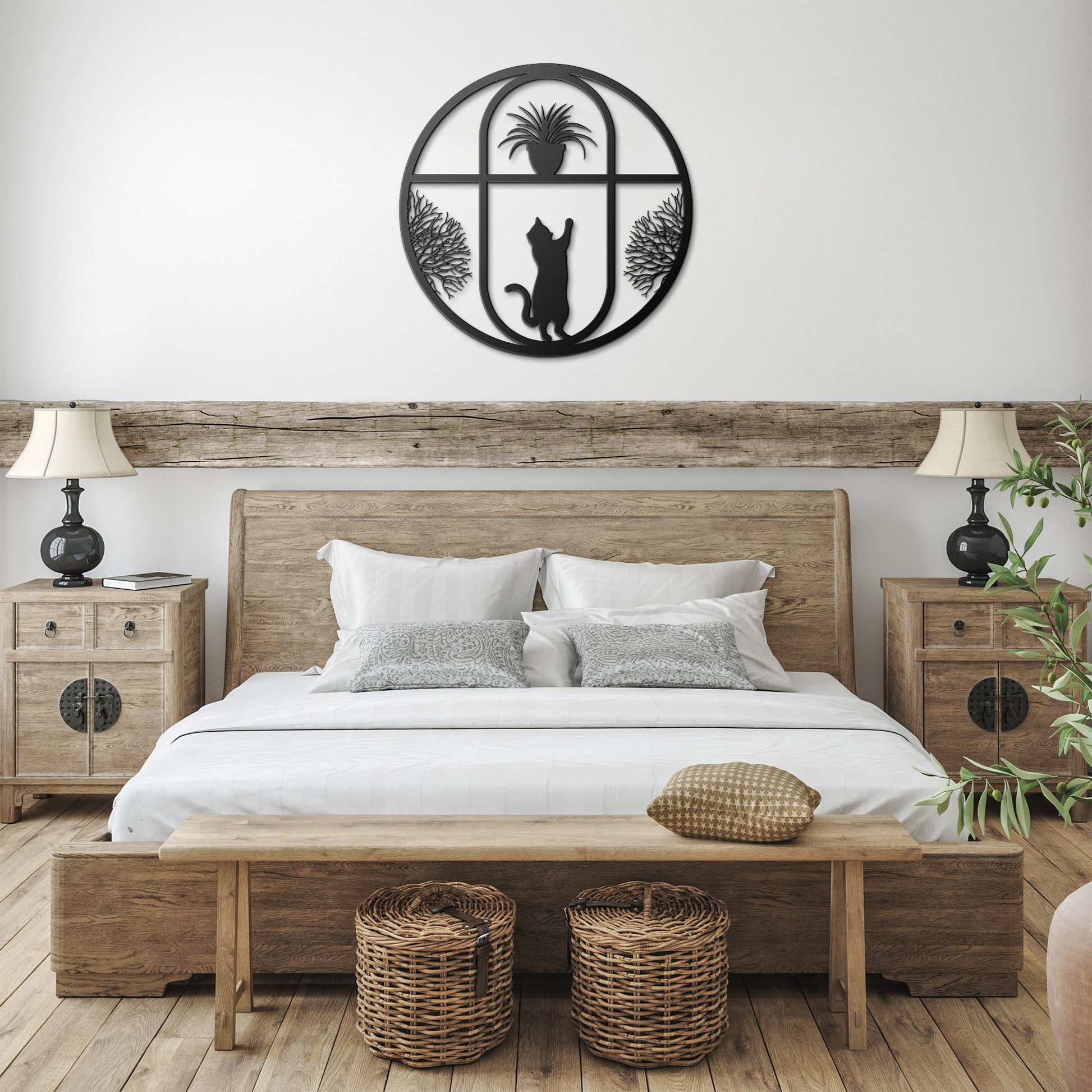 Rustic Cat Decor Circle Metal Wall Art