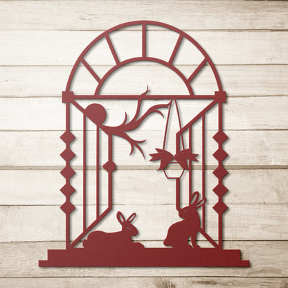 "Rabbits In The Window" Metal Sign - Weave Got Gifts - Unique Gifts You Won’t Find Anywhere Else!