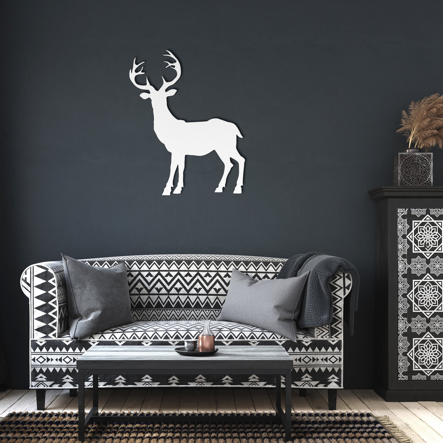 Large antlered deer metal wall art
