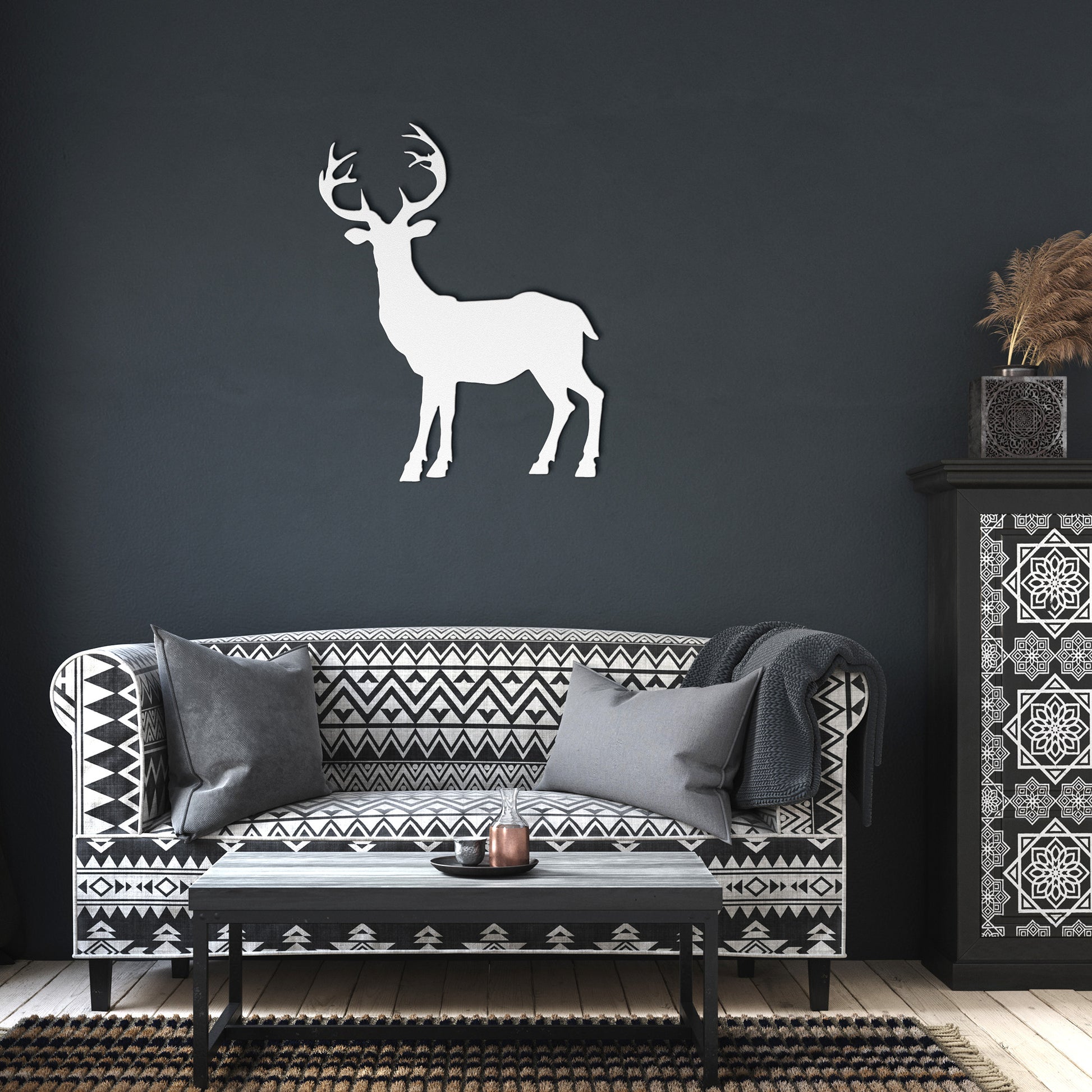 Large antlered deer metal wall art
