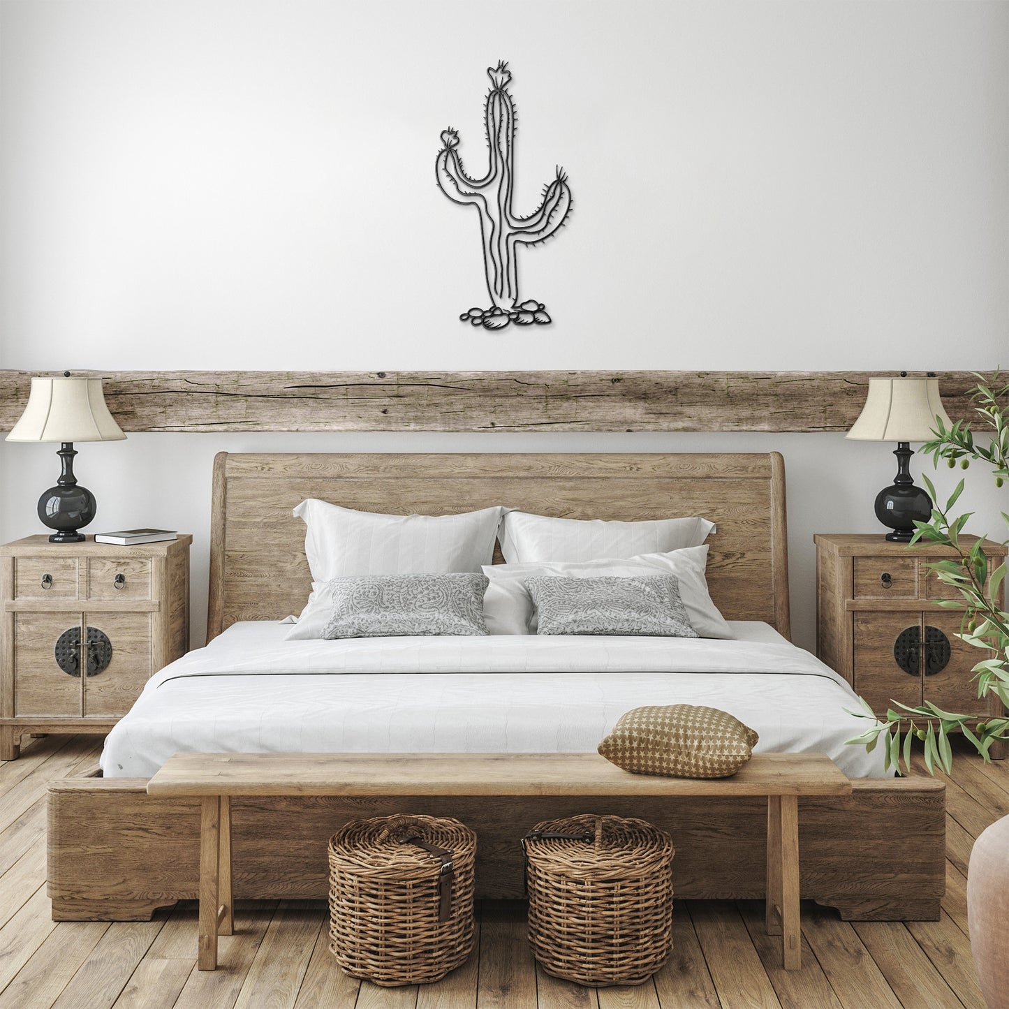 Variety of steel cactus wall art finishes in modern home decor.