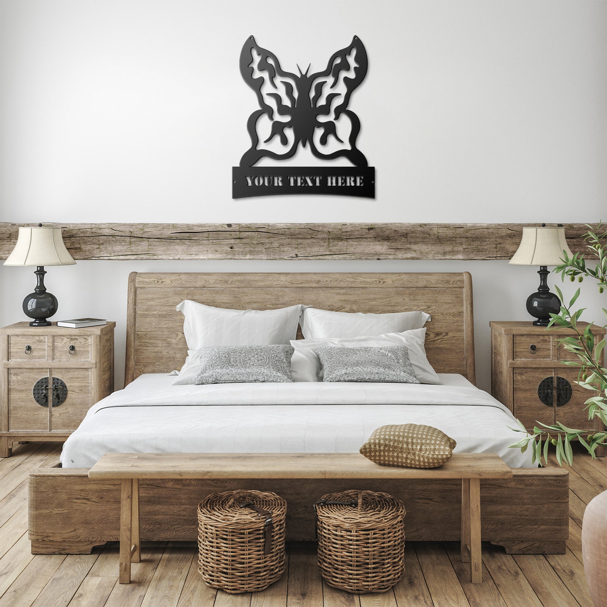 Butterfly-shaped steel sign with personalized text
