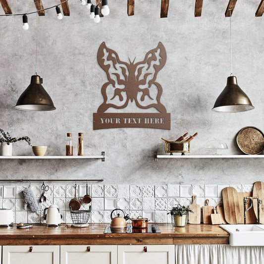 Butterfly monogram sign with custom name and steel finish
