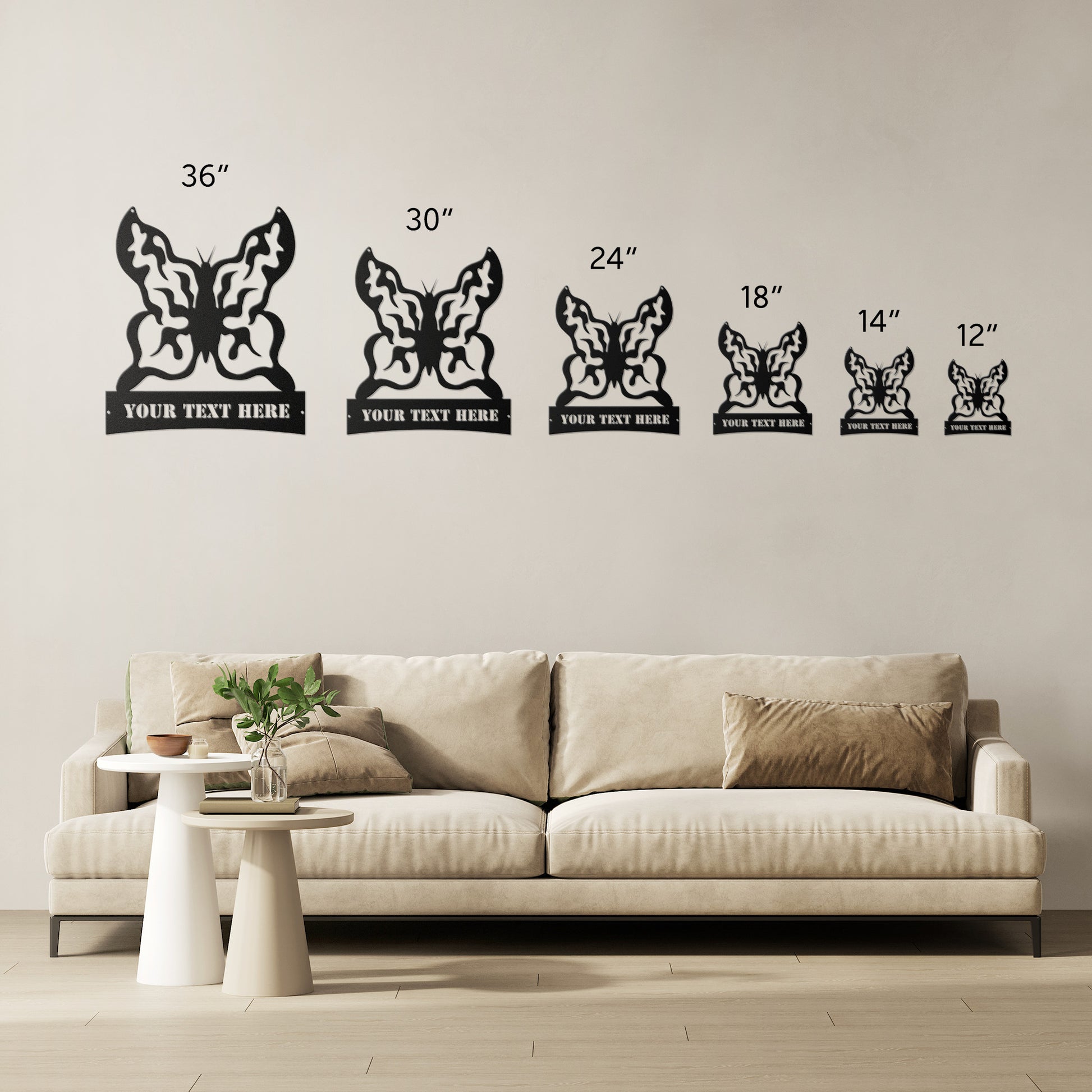 Durable steel butterfly monogram sign for indoor and outdoor use
