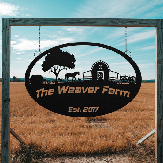 Custom metal farm sign with name and est. date
