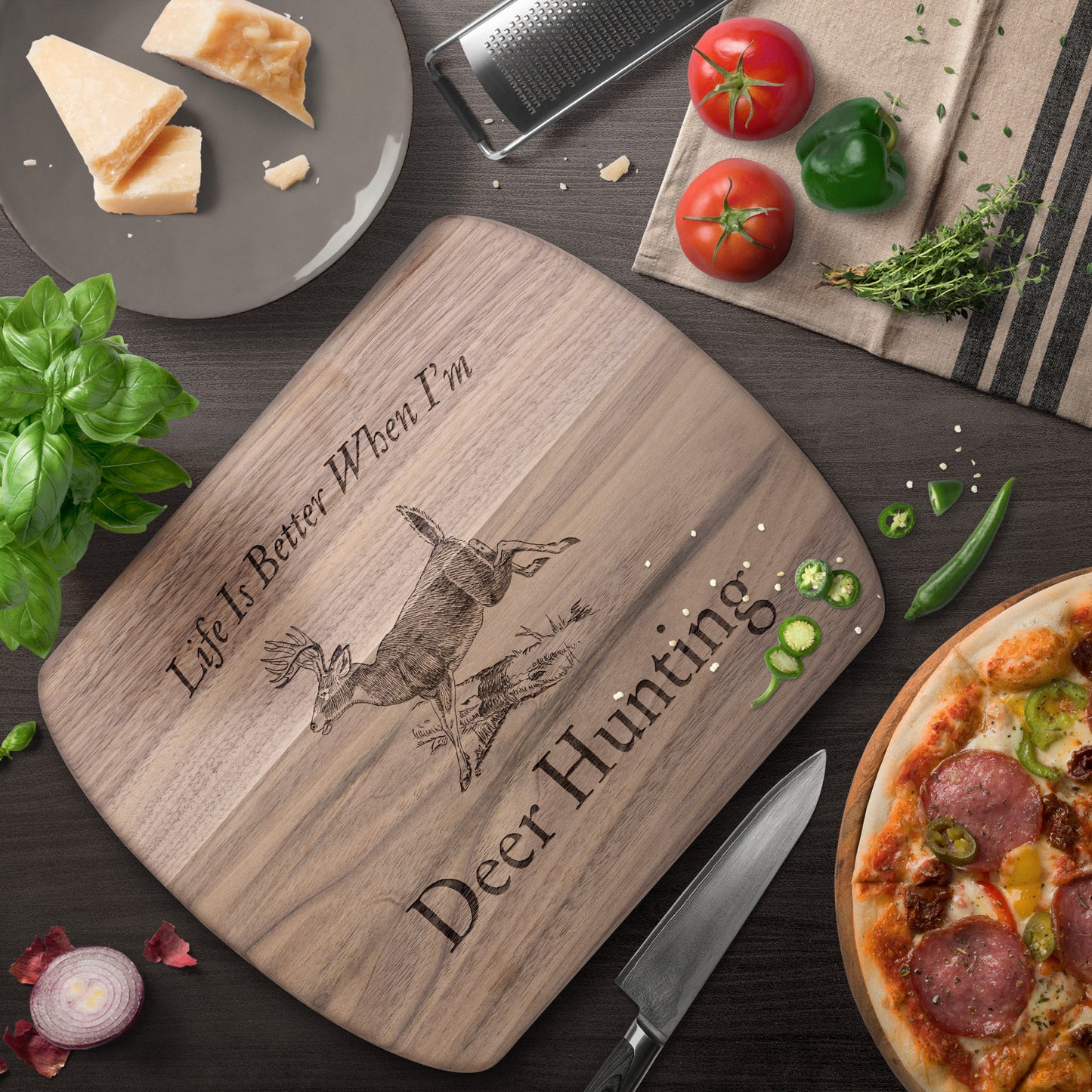 Life Is Better When I'm Deer Hunting Hardwood Cutting Board Large Size
