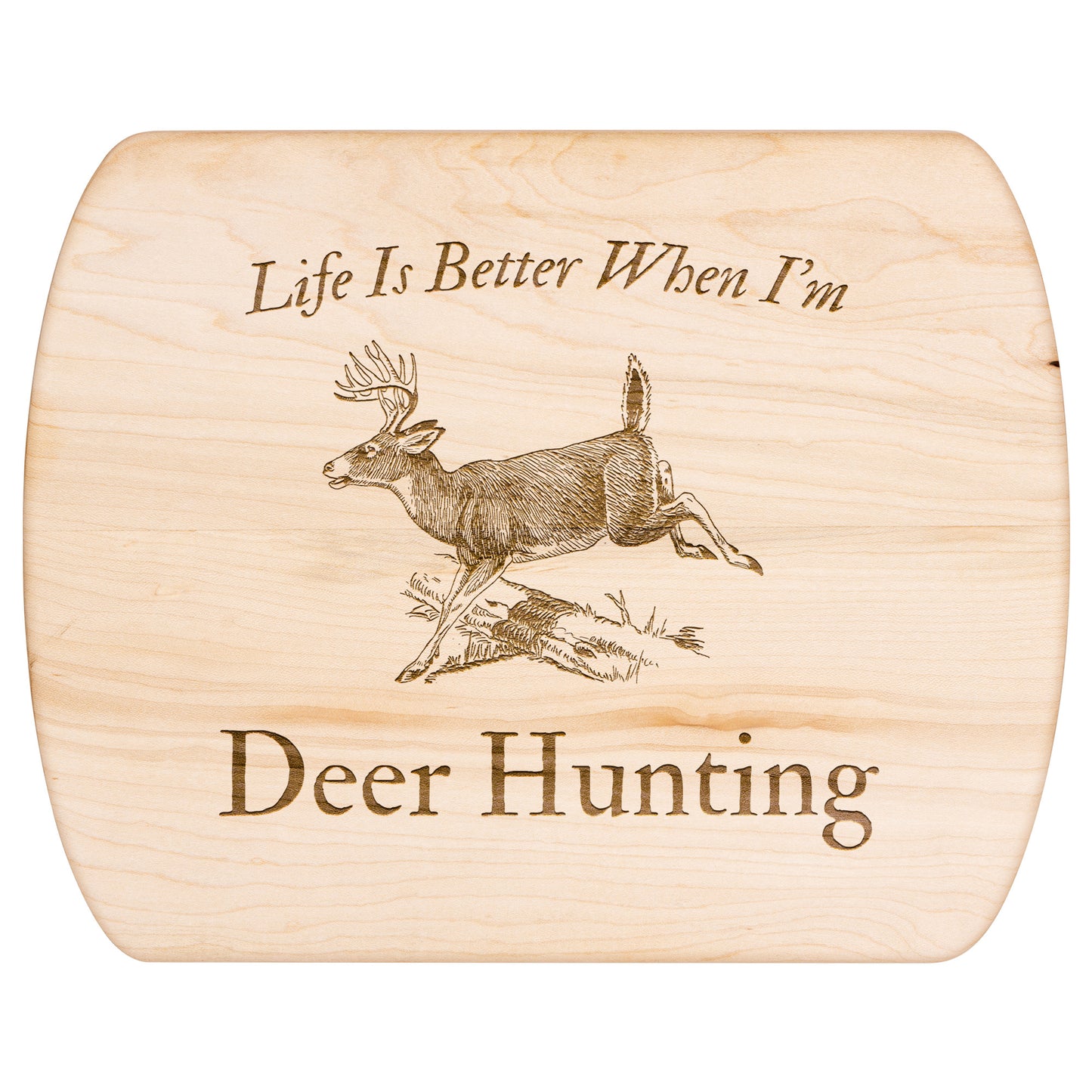 Gift idea: engraved hunting scene on hardwood cutting board.