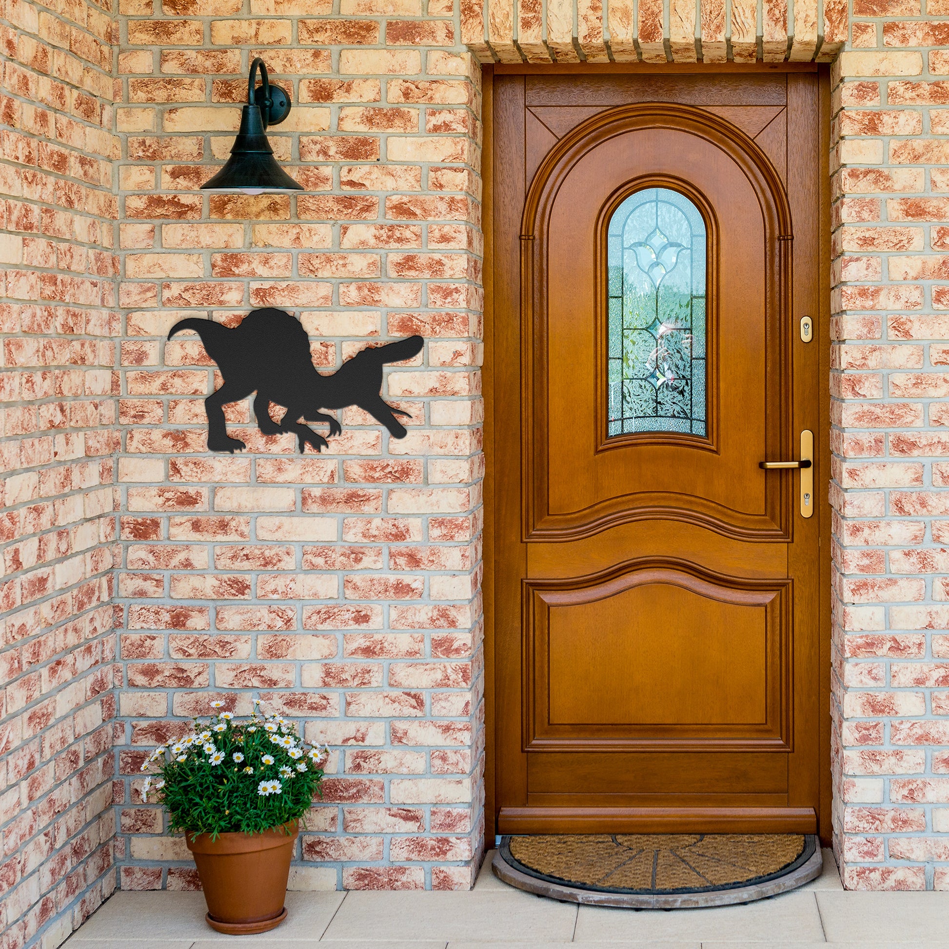 18-gauge steel dinosaur decor for garden spaces.
