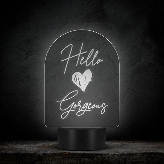 Hello Gorgeous neon sign with LED base and remote control
