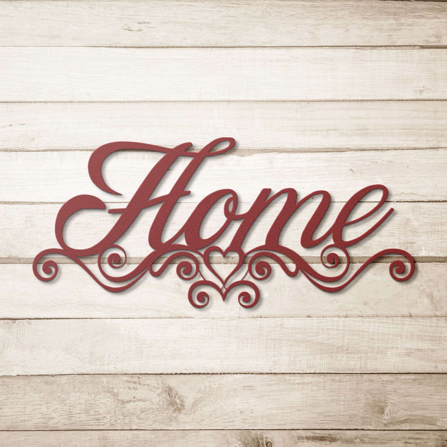 Durable metal plaque sign with "home" in elegant script
