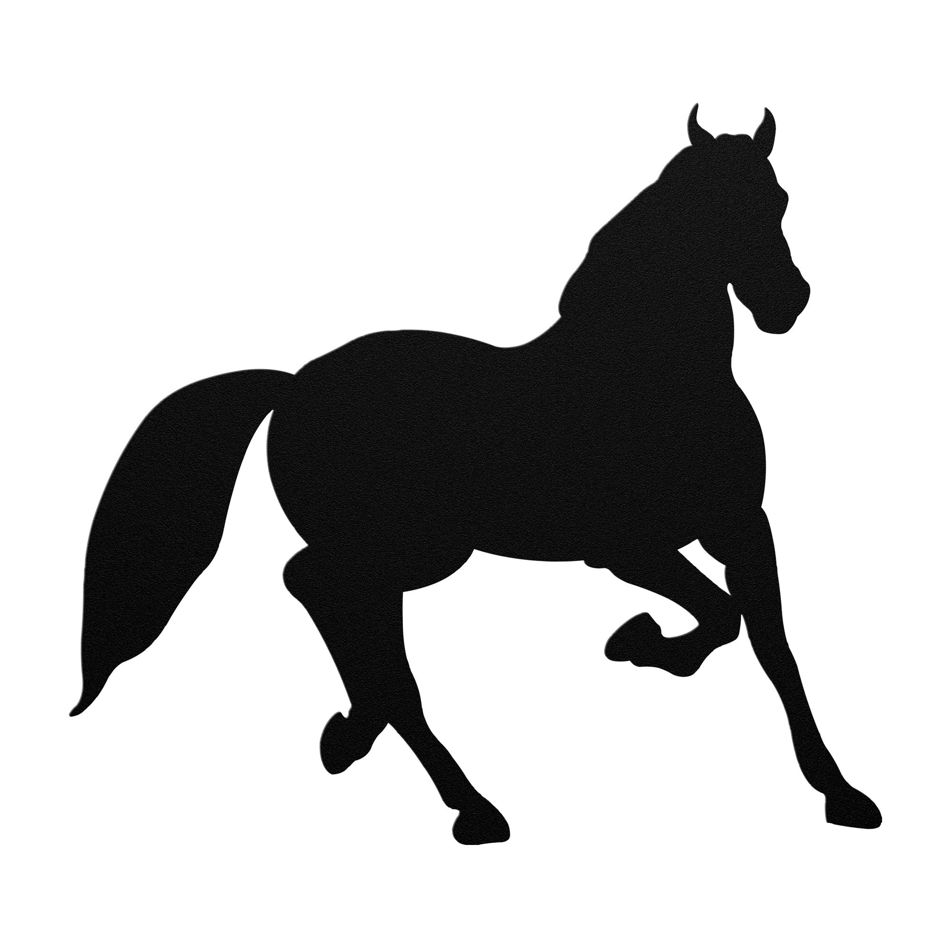 Running horse metal wall art in black steel finish.
