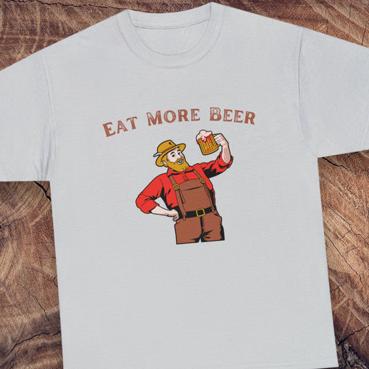 Lumberjack shirt with "Eat More Beer" slogan

