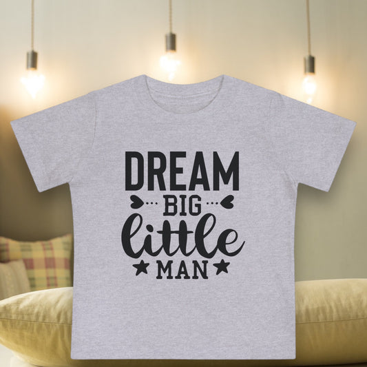 Dream Big Little Man baby boy shirt in soft cotton.

