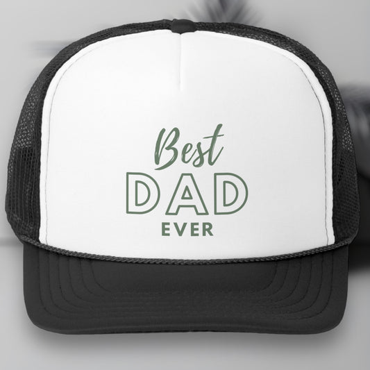 Best Dad Ever hat in classic black and white design.
